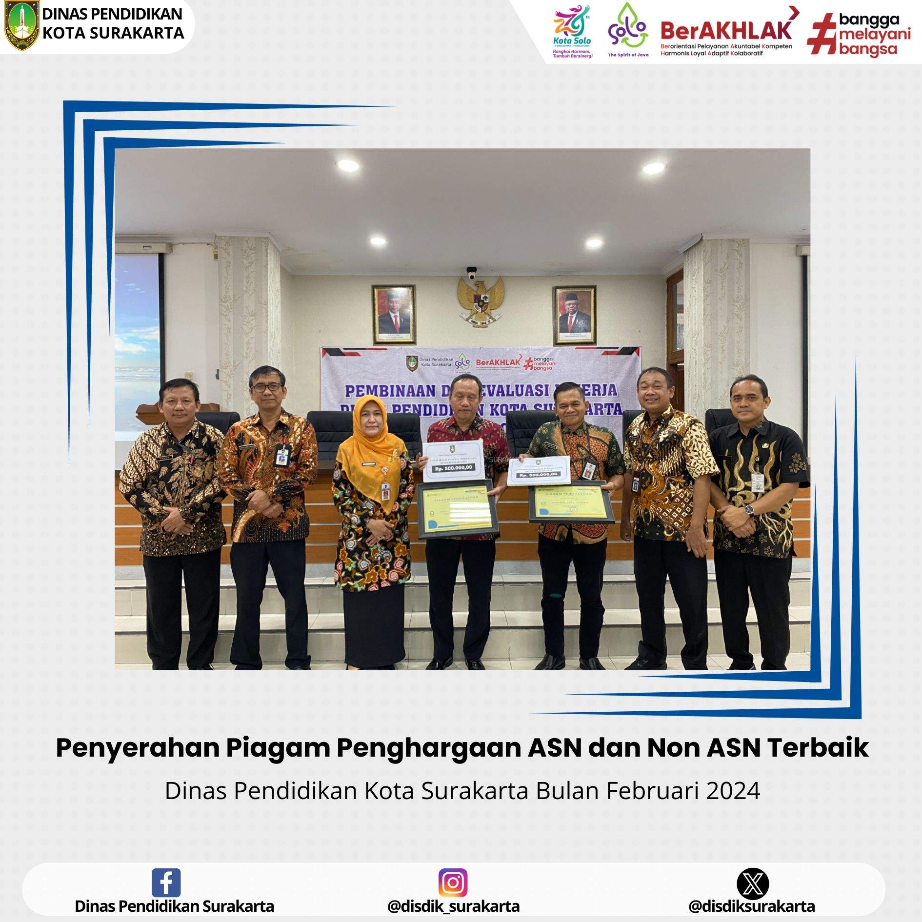 Penyerahan Piagam Penghargaan ASN dan Non ASN Terbaik Bulan Februari 2024