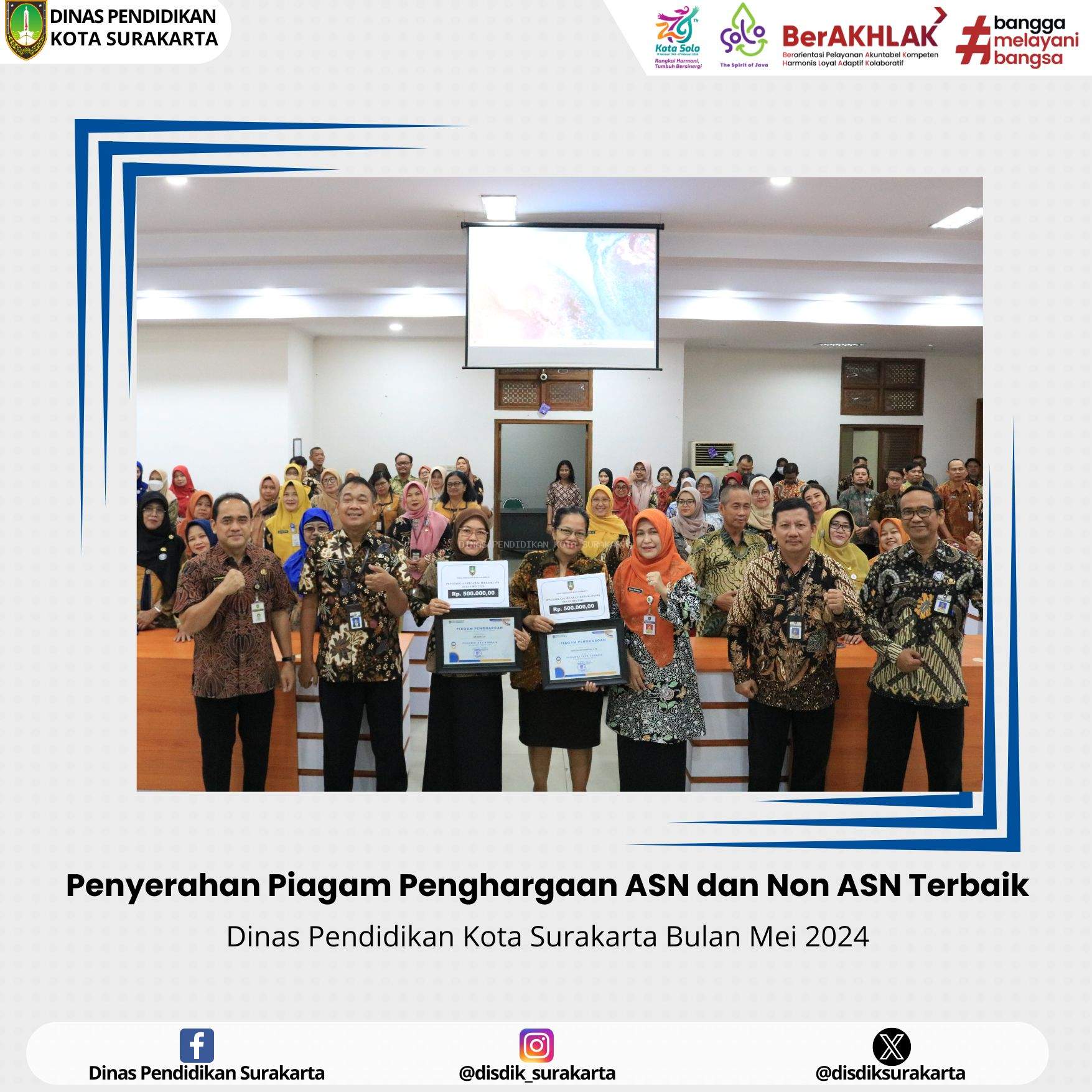 Penyerahan Piagam Penghargaan ASN dan Non ASN Terbaik Bulan Mei 2024